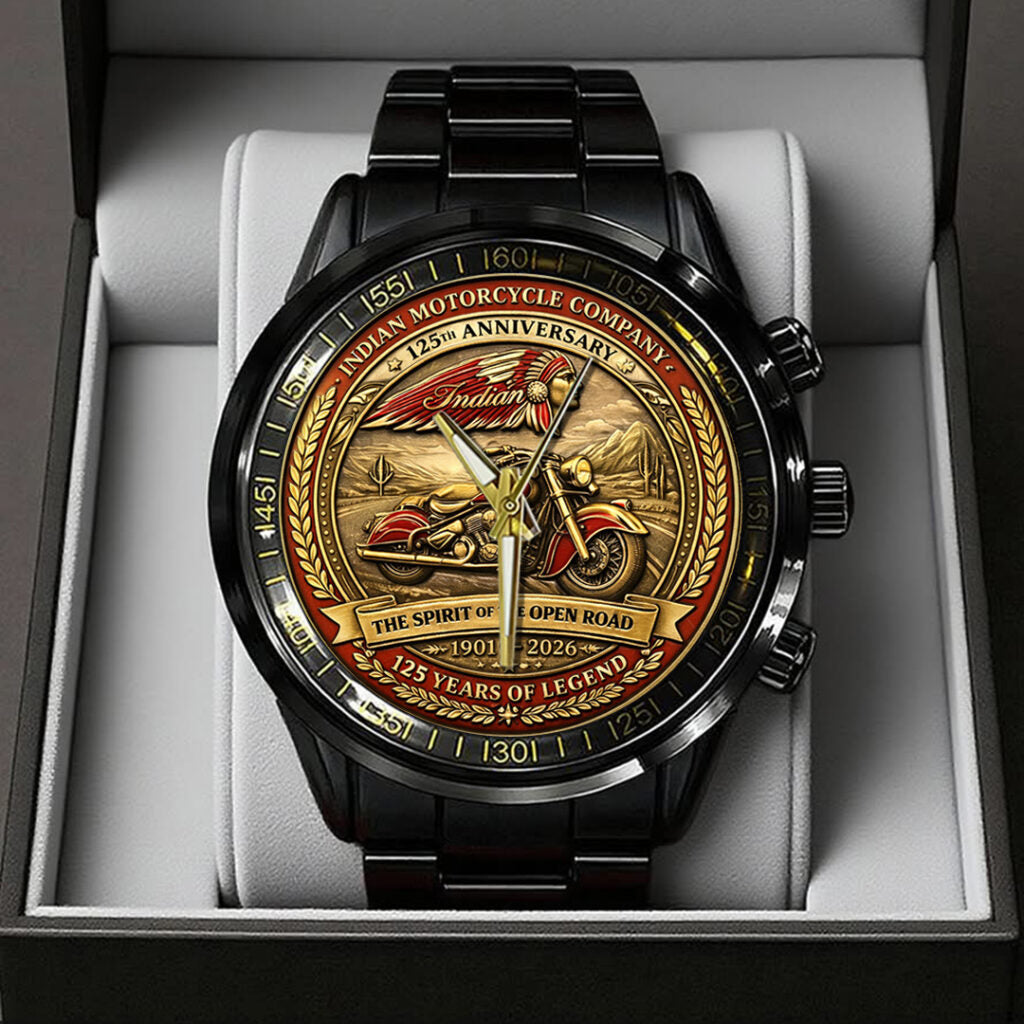 Indian Motorcycle 125th Anniversary Black Stainless Steel Watch - TANTN21660
