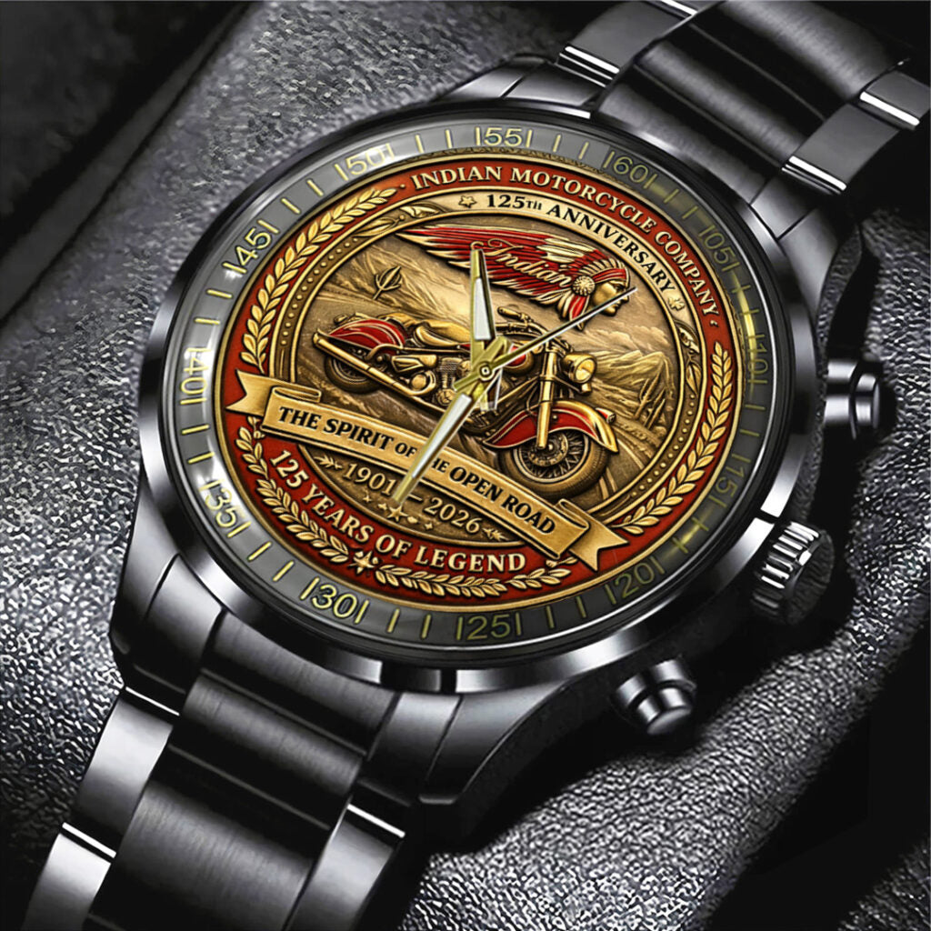 Indian Motorcycle 125th Anniversary Black Stainless Steel Watch - TANTN21660