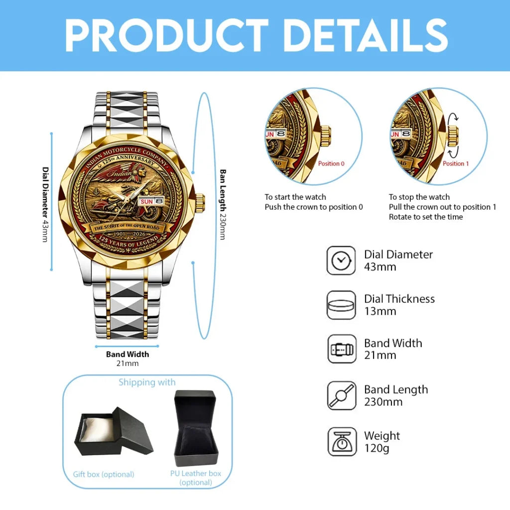 Indian Motorcycle 125th Anniversary Alloy Luxury Quartz Watch - HOATT20655