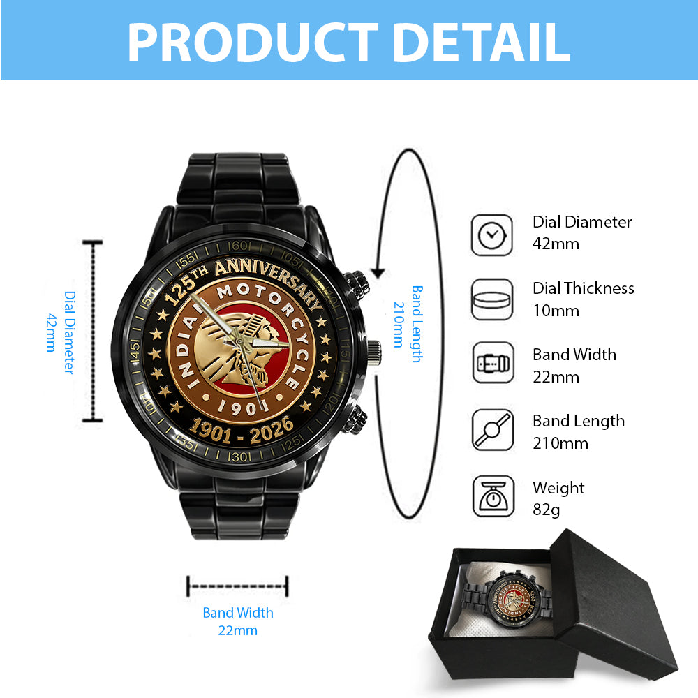 Indian Motorcycle 125th Anniversary Black Stainless Steel Watch - TMTHU8096