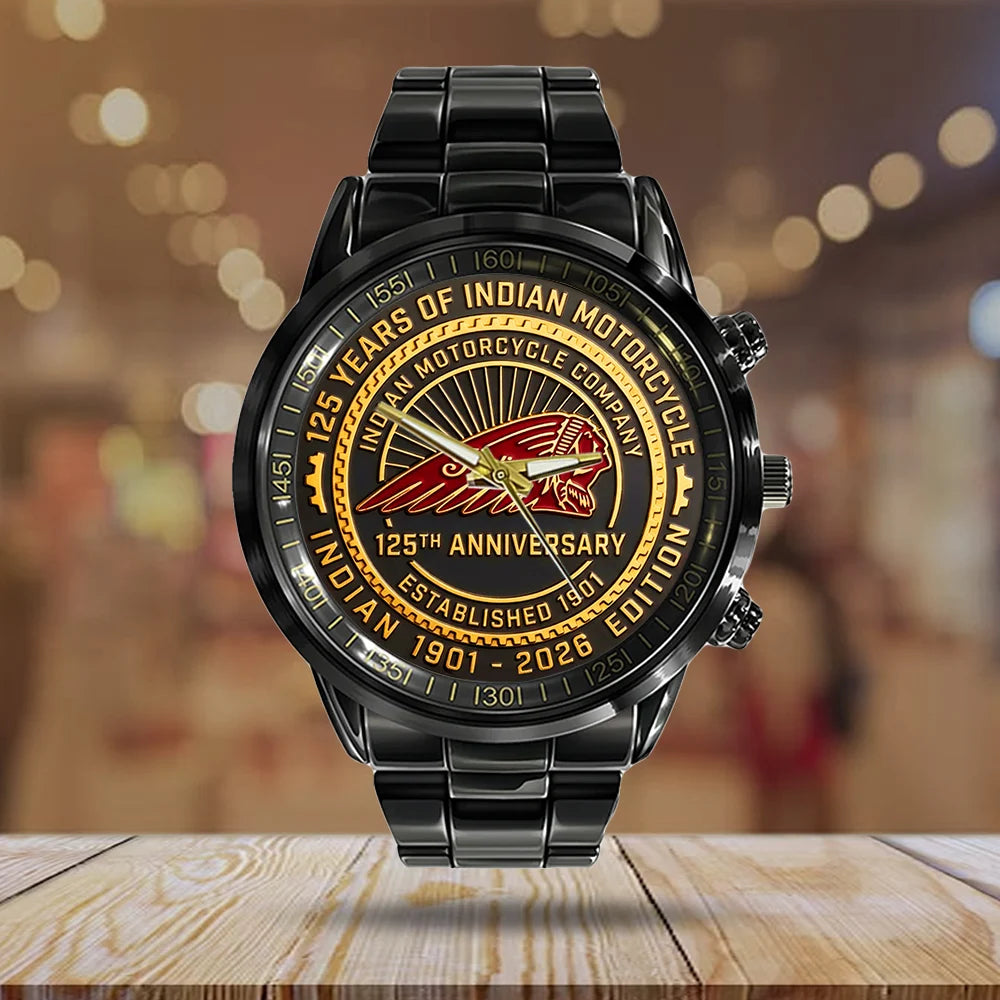 Indian Motorcycle 125th Anniversary Black Stainless Steel Watch - TMTHU8645