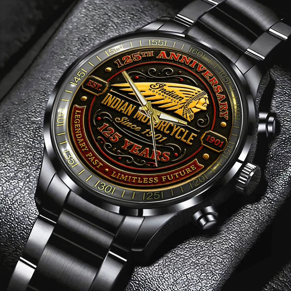 Indian Motorcycle 125th Anniversary Black Stainless Steel Watch - TMTHU8648