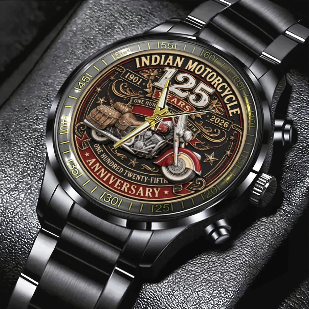 Indian Motorcycle 125th Anniversary Black Stainless Steel Watch - TMTHU8997