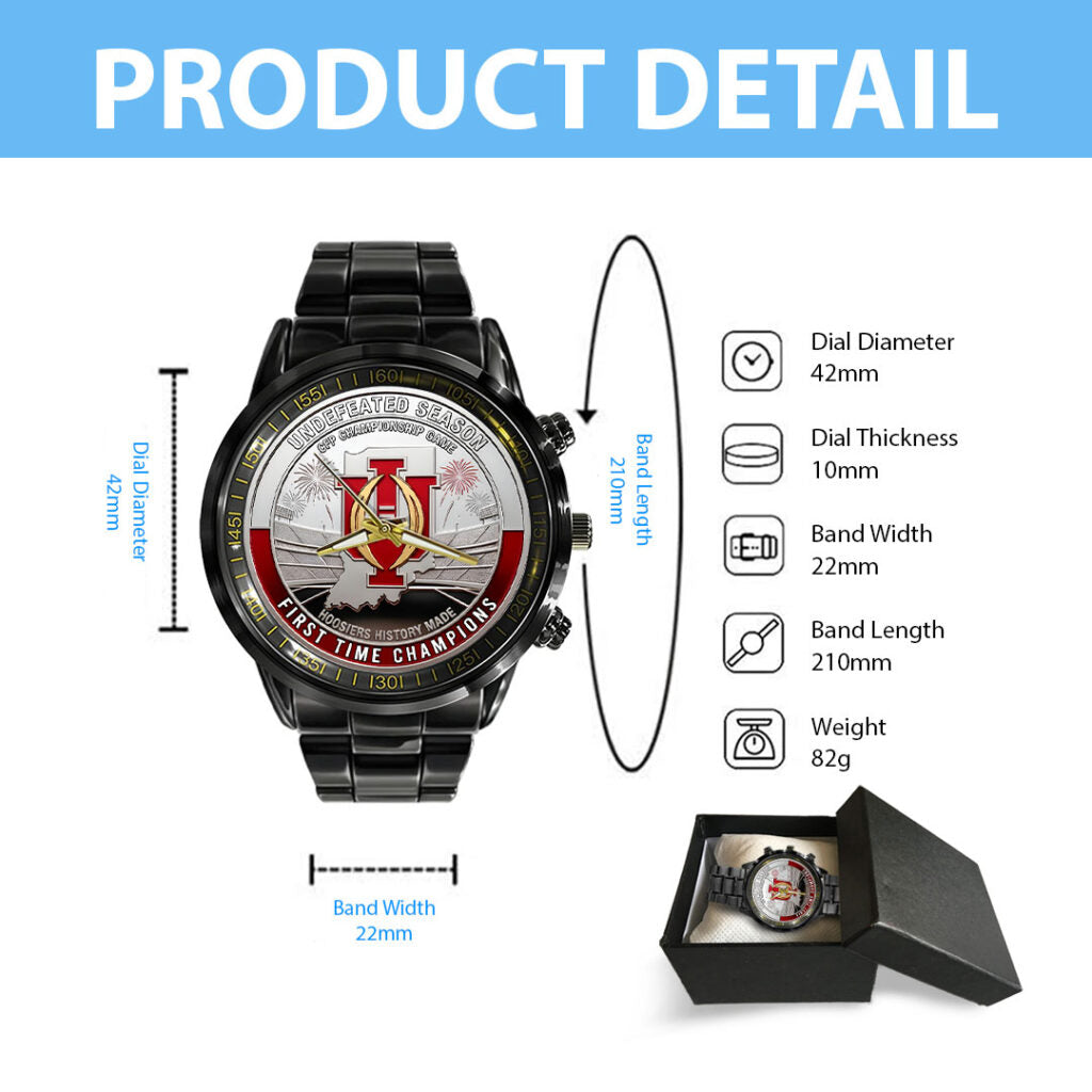Indiana Hoosiers Football 2025 National Champions Black Stainless Steel Watch - HOATT15817