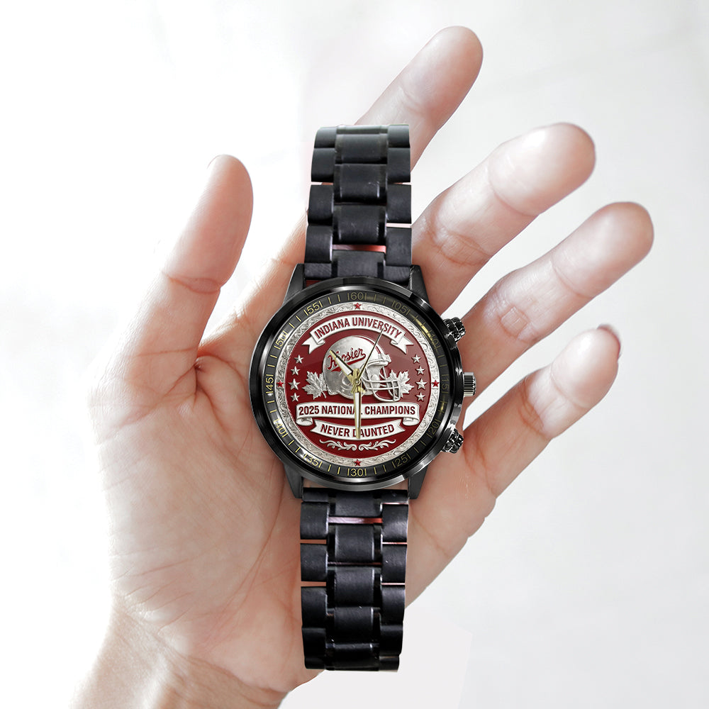 Indiana Hoosiers Football 2025 National Champions Black Stainless Steel Watch - MAITM14545
