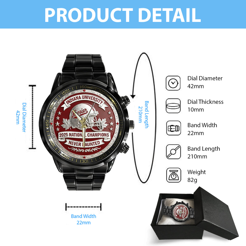 Indiana Hoosiers Football 2025 National Champions Black Stainless Steel Watch - MAITM14545