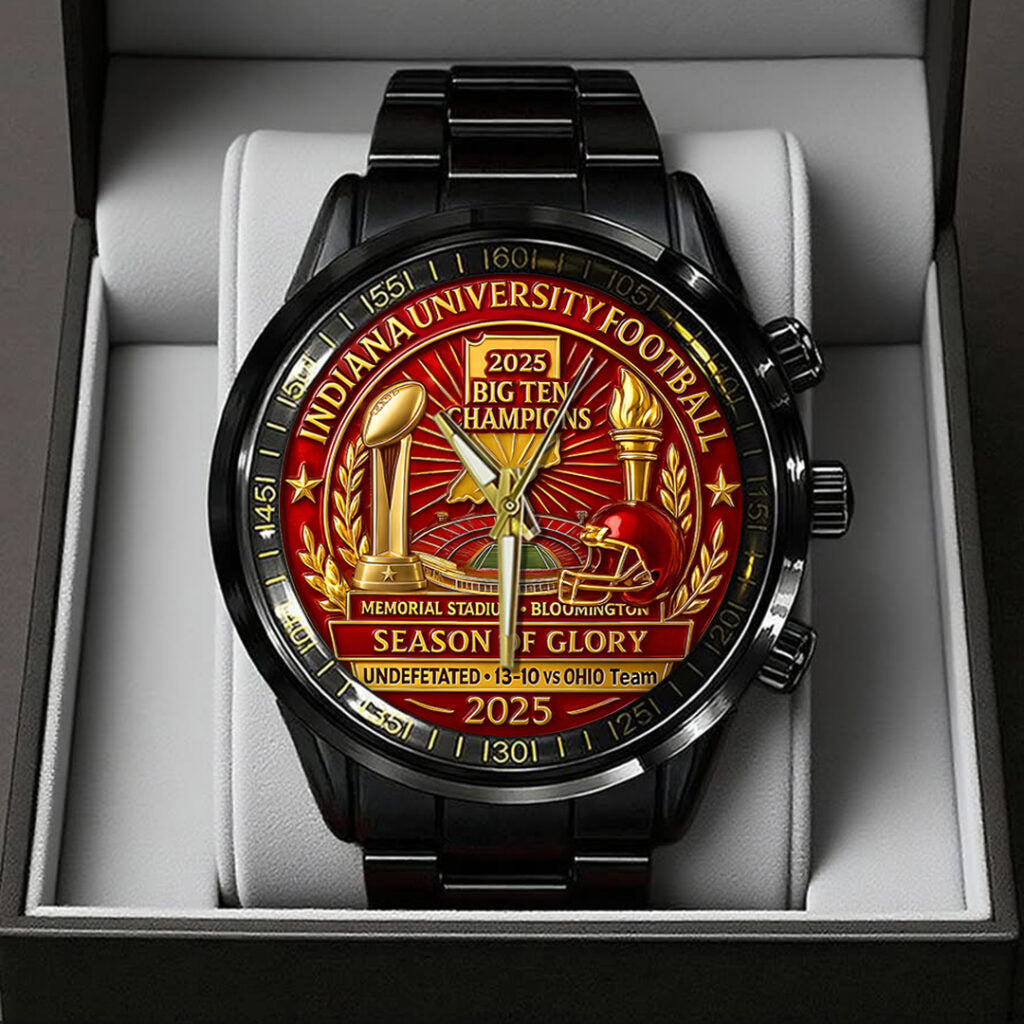 Indiana Hoosiers Football Black Stainless Steel Watch - TANTN19262