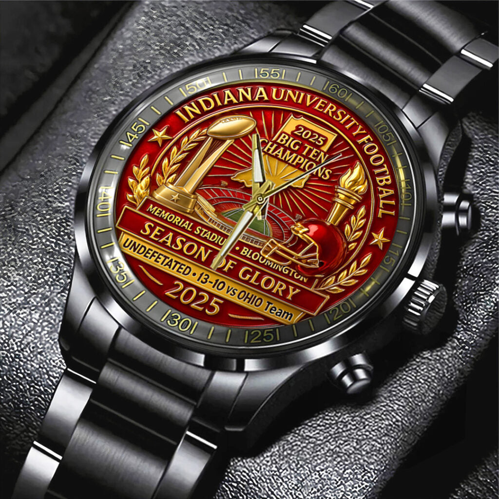 Indiana Hoosiers Football Black Stainless Steel Watch - TANTN19262