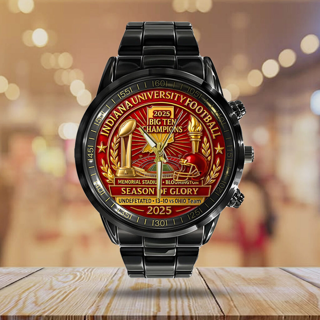 Indiana Hoosiers Football Black Stainless Steel Watch - TANTN19262