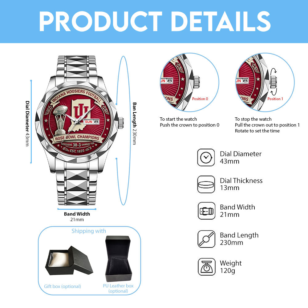 Indiana Hoosiers Football Rose Bowl Champions Alloy Luxury Quartz Watch - MAITM14353