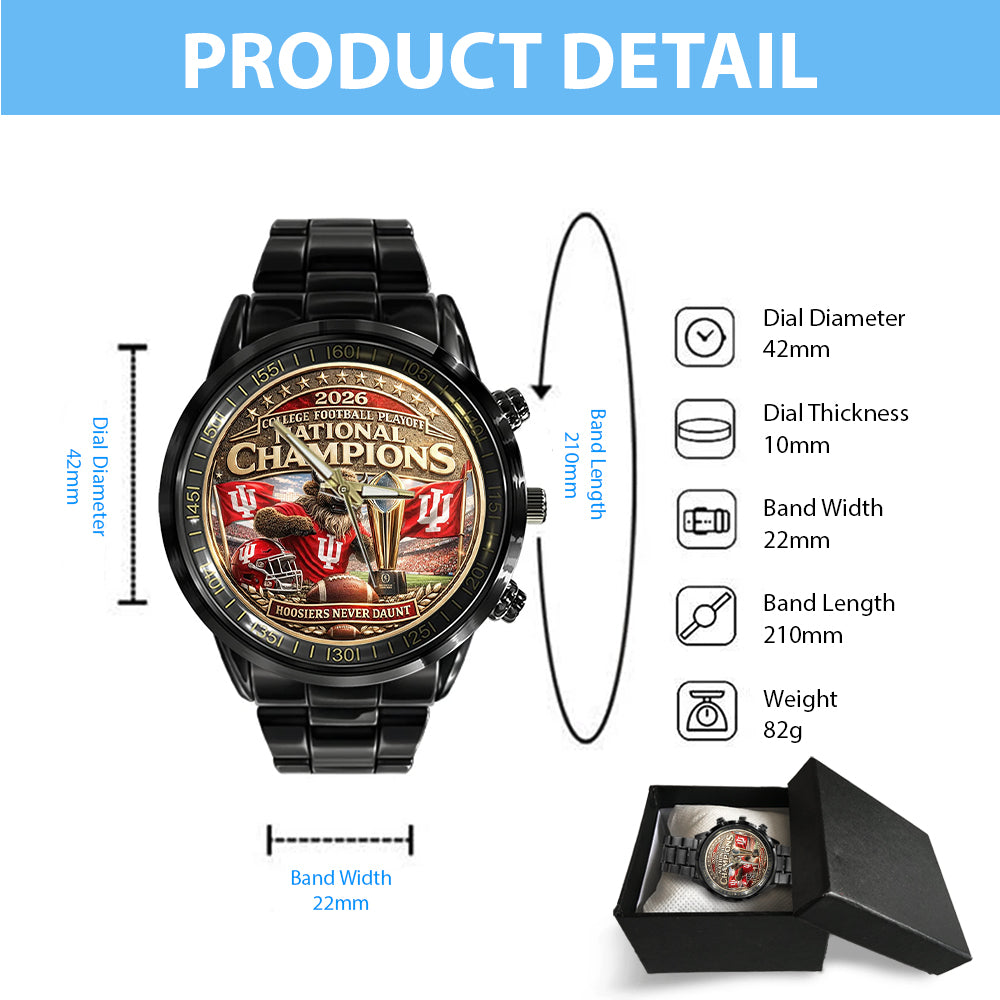 Indiana Hoosiers Football 2025 National Championship Black Stainless Steel Watch - TMTHU3426