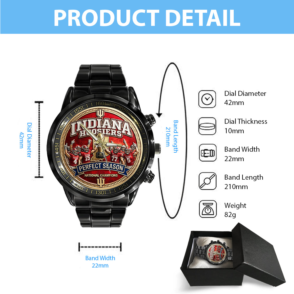 Indiana Hoosiers Football 2025 Black Stainless Steel Watch - TMTHU3378