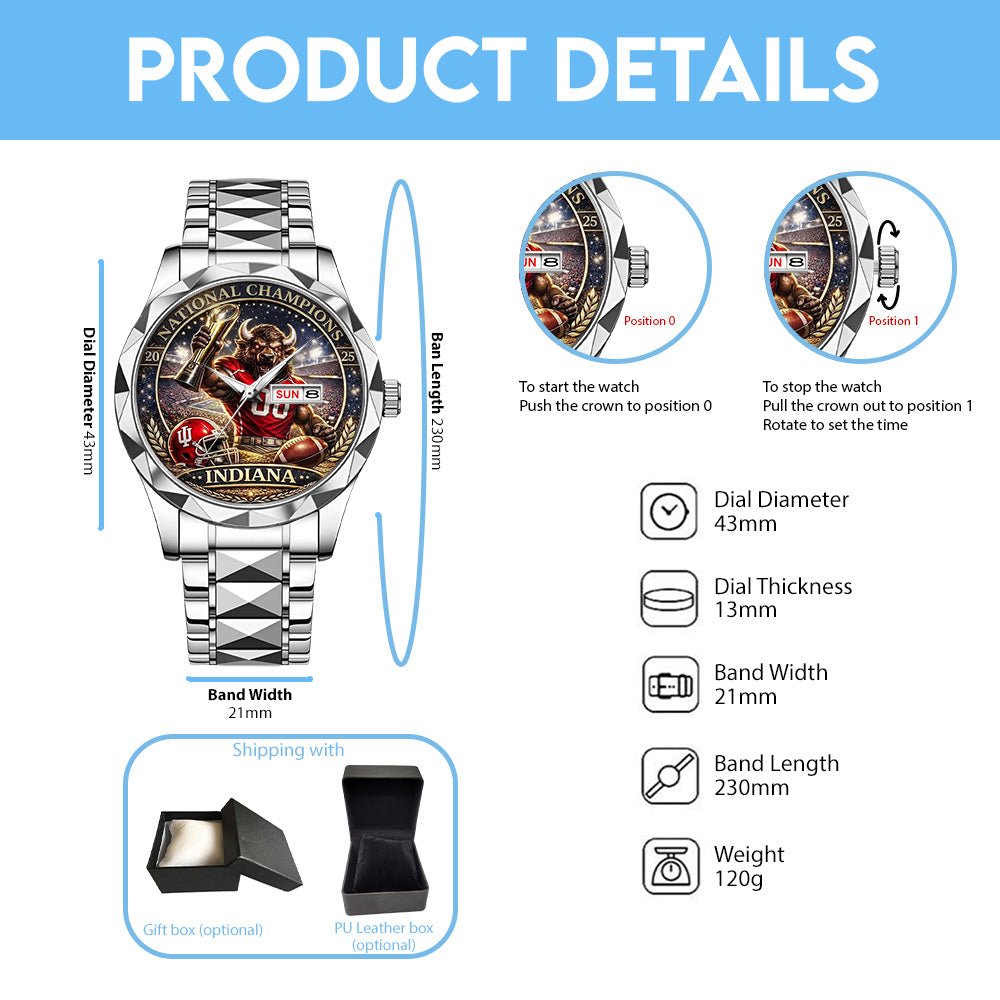 Indiana Hoosiers Football 2025 National Champions Alloy Luxury Quartz Watch - TANTN20495