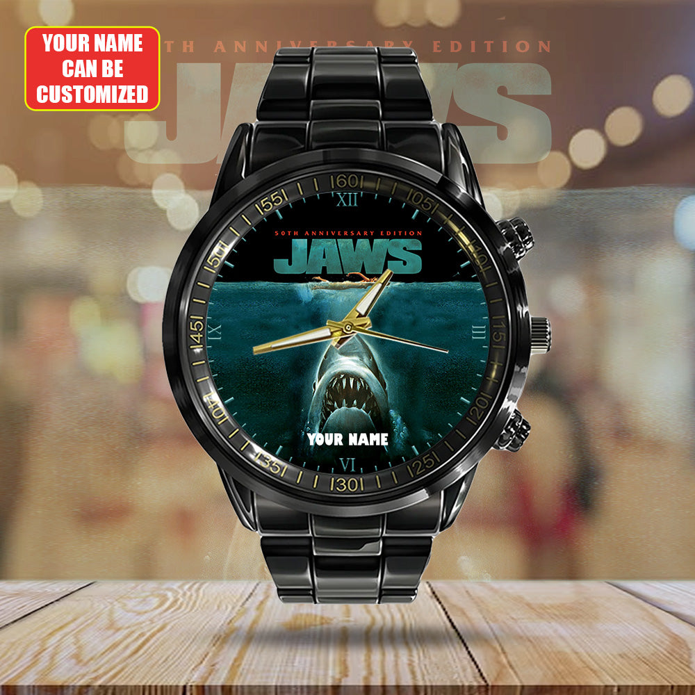 Personalized Jaws Black Stainless Steel Watch - GNE 3461