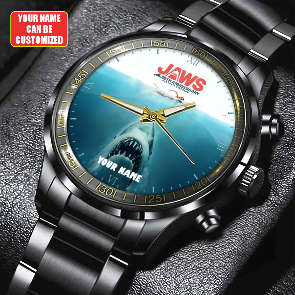 Personalized Jaws Black Stainless Steel Watch - GNE 3462