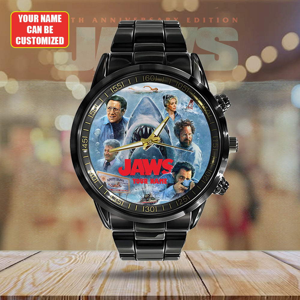 Personalized Jaws Black Stainless Steel Watch - GNE 3463