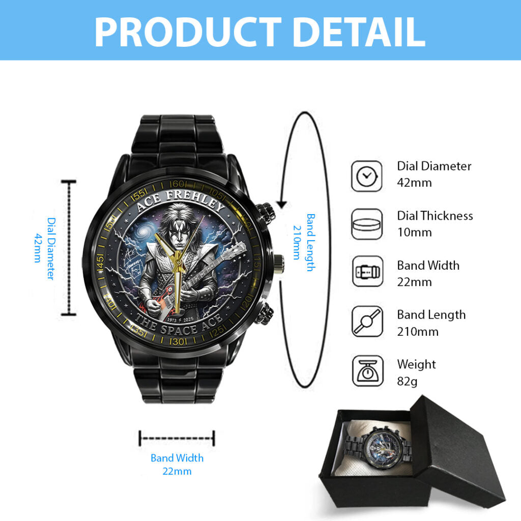 KISS x Ace Frehley Black Stainless Steel Watch - TANTN17638