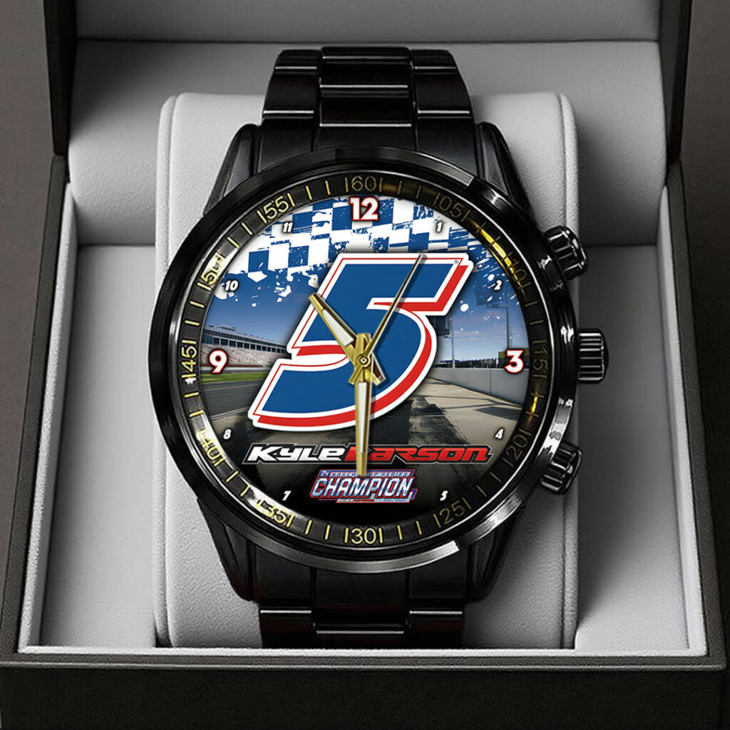 Kyle Larson 2025 NASCAR Cup Series Champion Black Stainless Steel Watch - TANTN18543