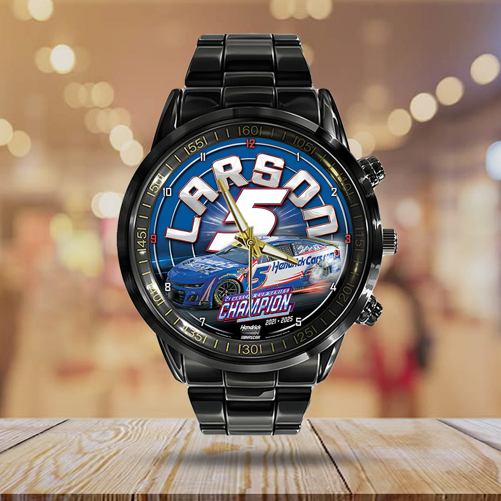 Kyle Larson 2025 NASCAR Cup Series Champion Black Stainless Steel Watch - TANTN18549