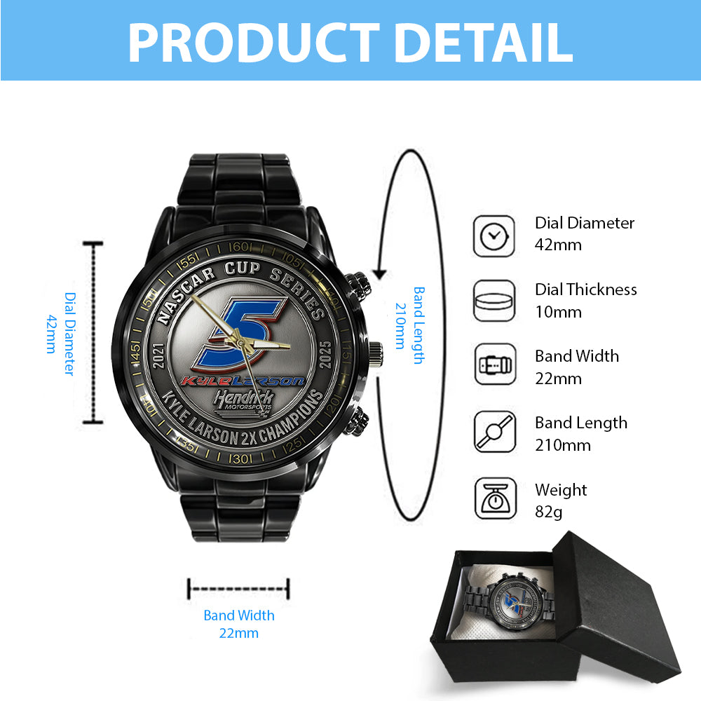 Kyle Larson NASCAR Cup Series Champions Black Stainless Steel Watch - TMTHU1933