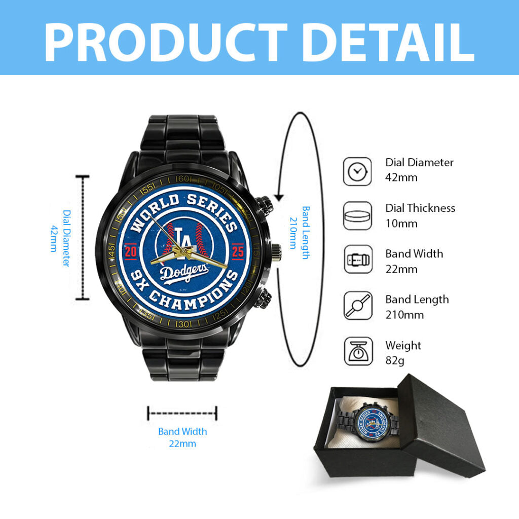 Los Angeles Dodgers 2025 World Series Champions Black Stainless Steel Watch - HOATT14284