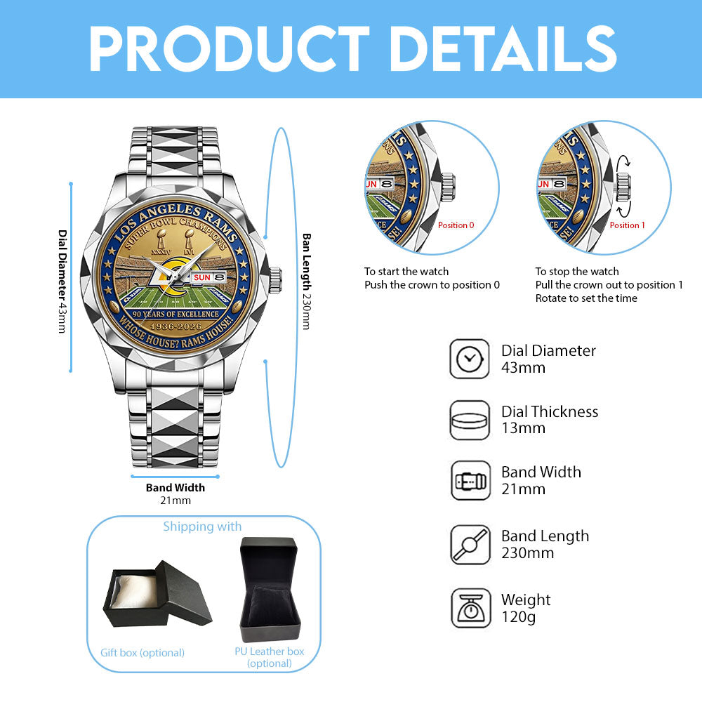 Los Angeles Rams 90th Anniversary Alloy Luxury Quartz Watch - MAITM14253