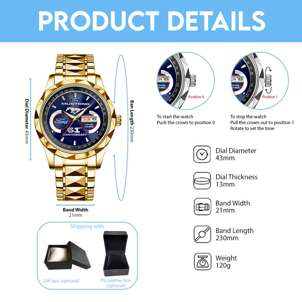 Personalized Ford Mustang 61th Anniversary 2025 Alloy Luxury Quartz Watch - TMTHU901