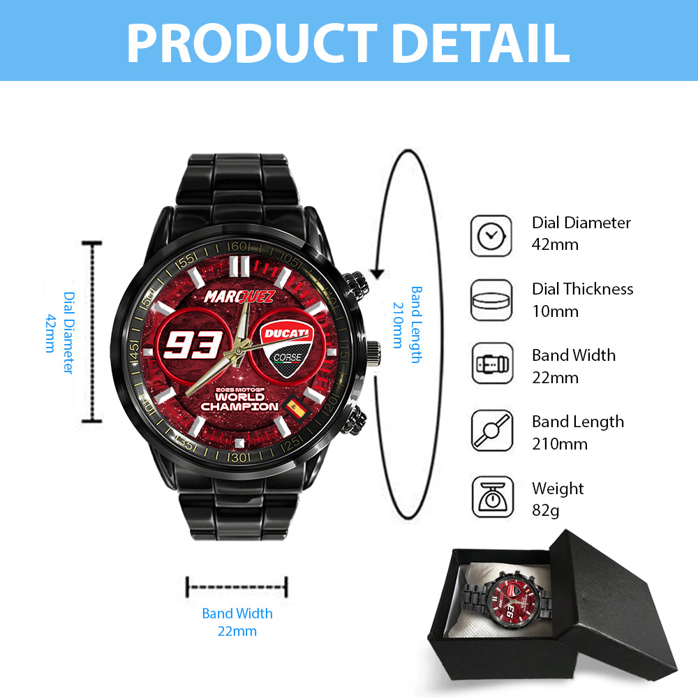 Ducati Lenovo Team x Marc Márquez 2025 MotoGP World Champion Black Stainless Steel Watch - GNENEW666