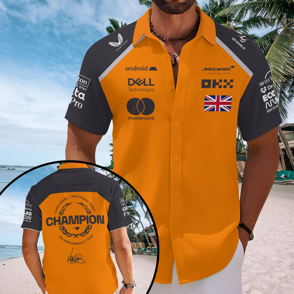 McLaren x Lando Norris 2025 World Champion Short Sleeve Button-Down Shirt – MAITM14014
