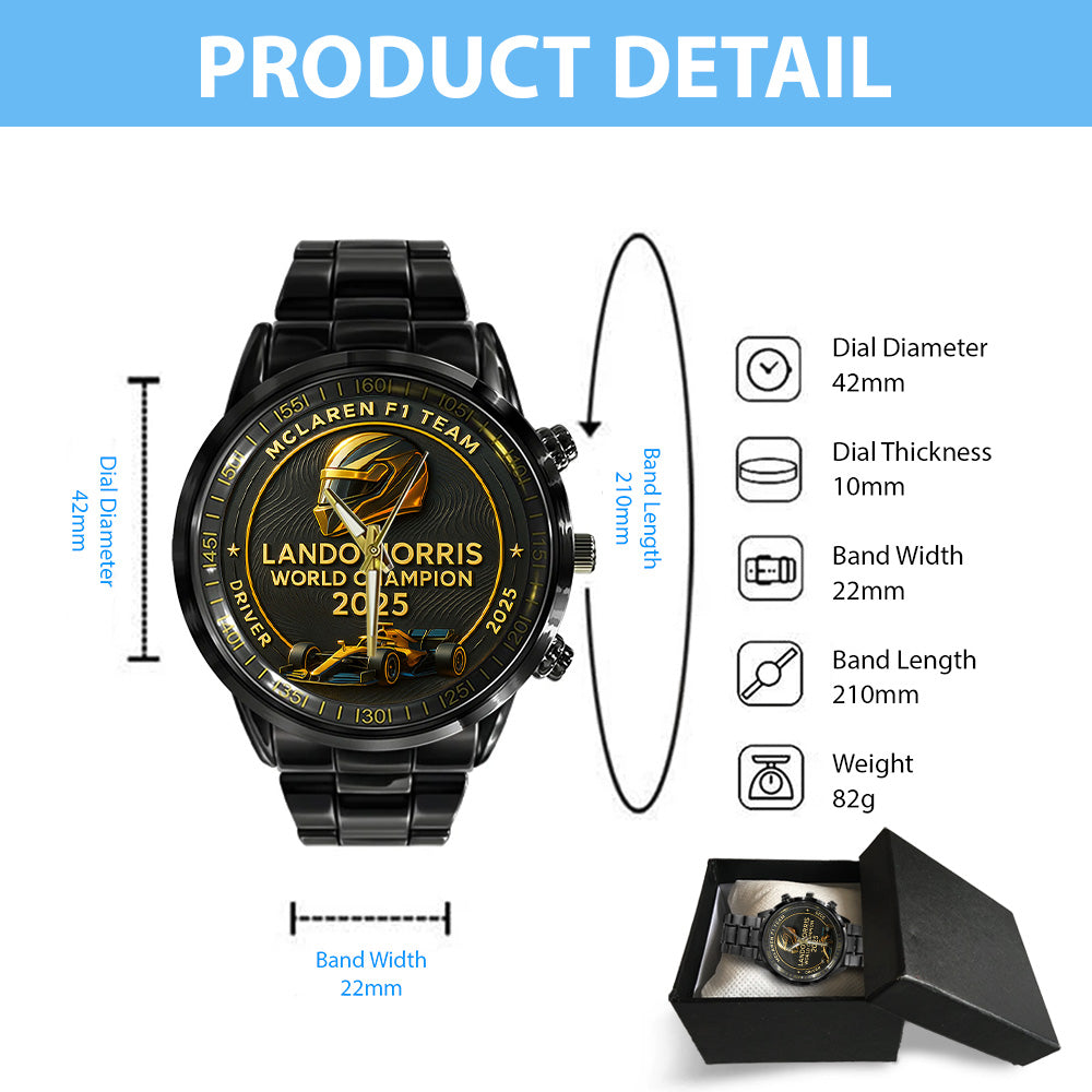 McLaren x Lando Norris World Champions 2025 Black Stainless Steel Watch - TANTN19230