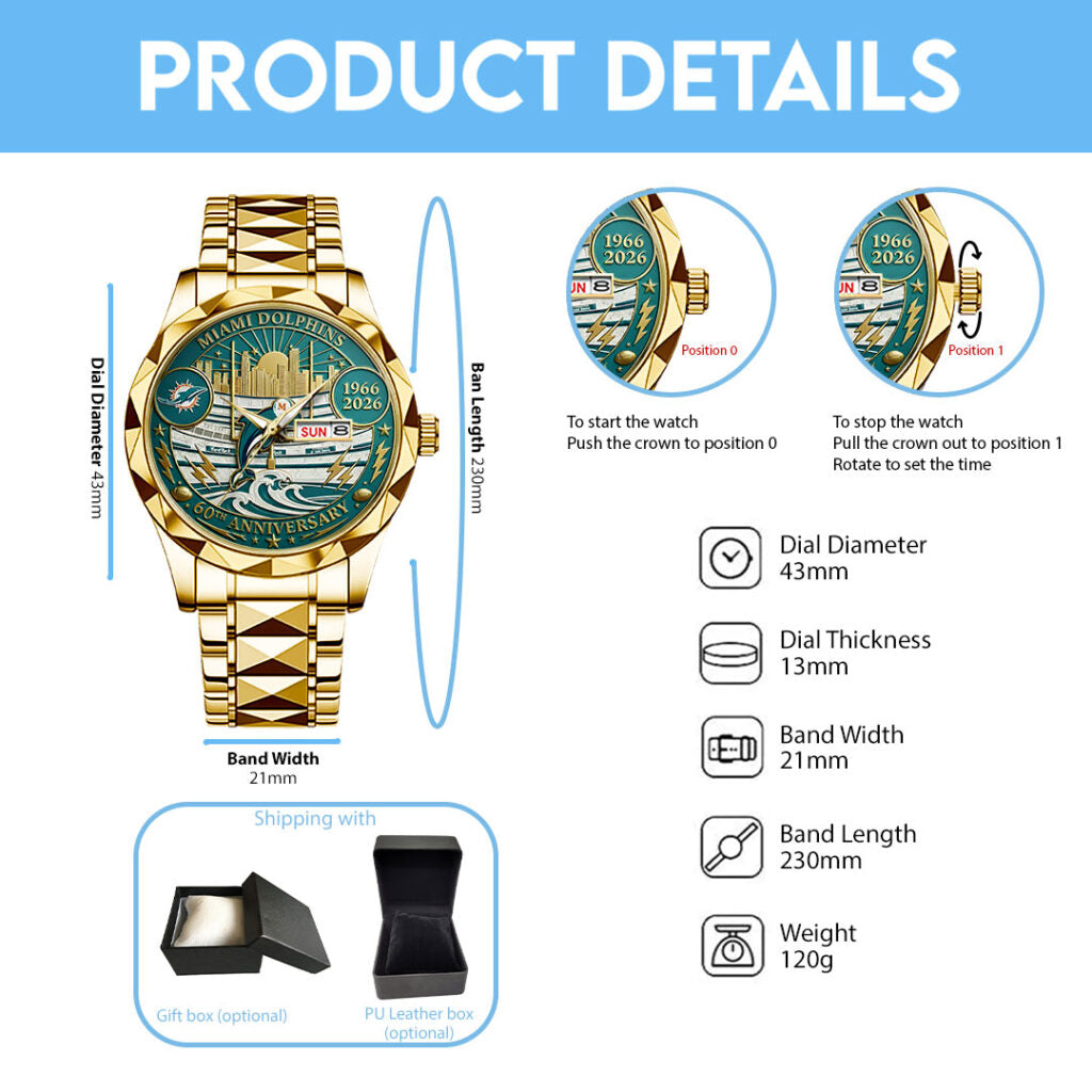 Miami Dolphins 60th Anniversary Alloy Luxury Quartz Watch - MAITM14474