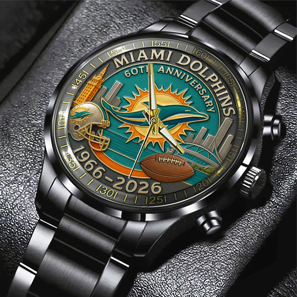 Miami Dolphins Black Stainless Steel Watch - TANTN16805