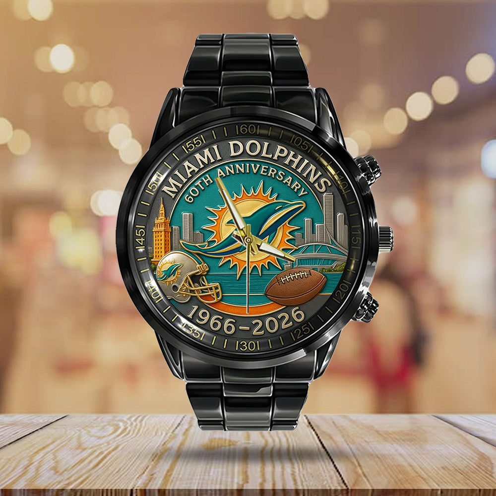 Miami Dolphins Black Stainless Steel Watch - TANTN16805