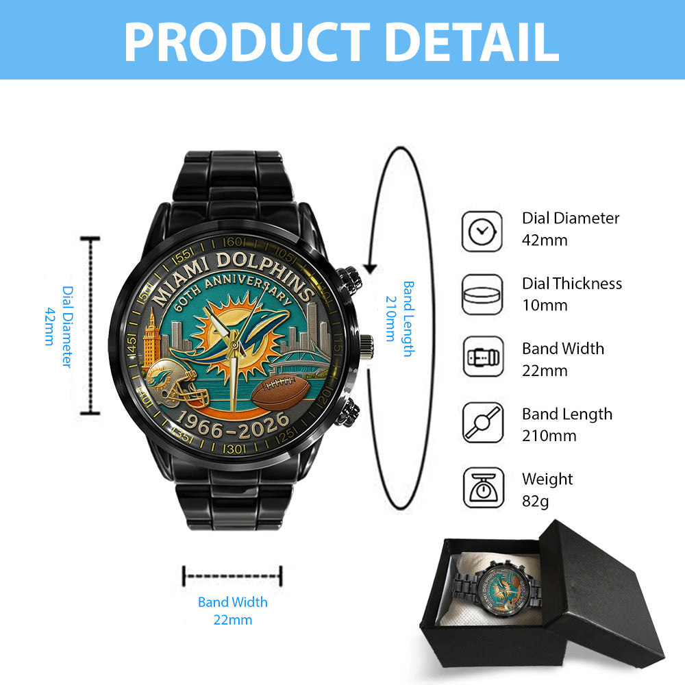 Miami Dolphins Black Stainless Steel Watch - TANTN16805
