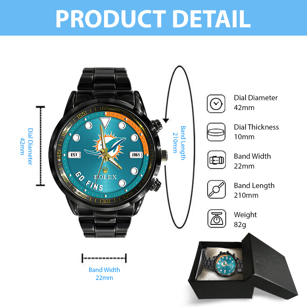 Miami Dolphins x Rolex Black Stainless Steel Watch - MAITM13239