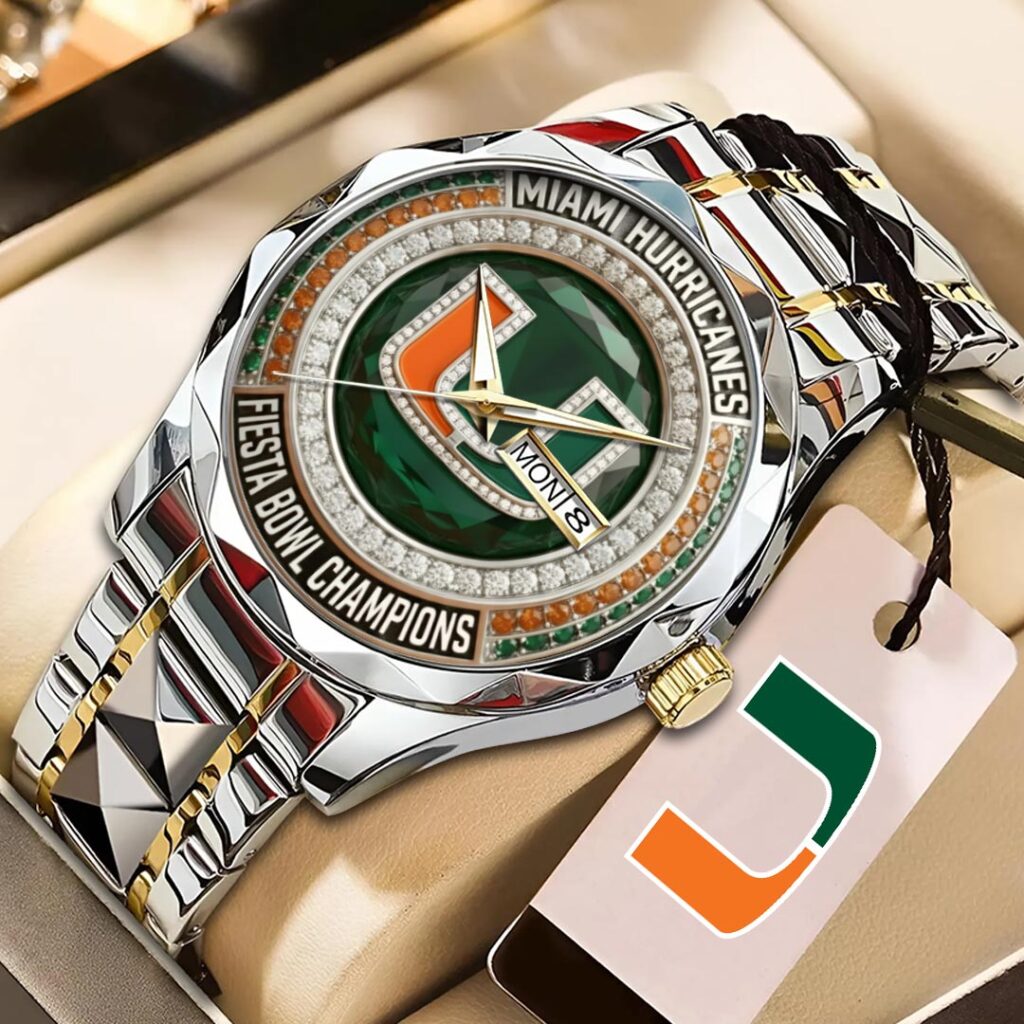 Miami Hurricanes Football 2026 Fiesta Bowl Champions Alloy Luxury Quartz Watch - HOATT15612