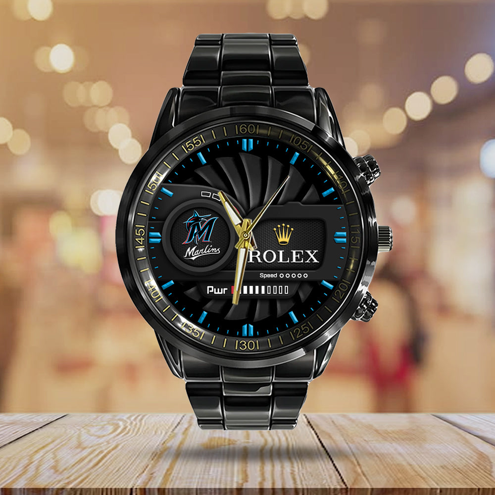 Miami Marlins Black Stainless Steel Watch - MAITM13437
