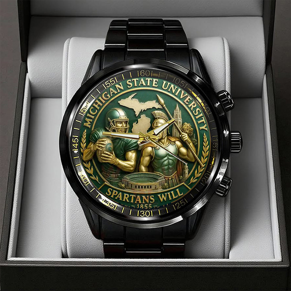 Michigan State Spartans Football Black Stainless Steel Watch - TANTN17942