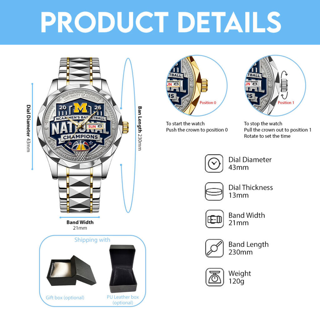 Michigan Wolverines 2026 Men's Basketball National Champions Alloy Luxury Quartz Watch - TANTN22163