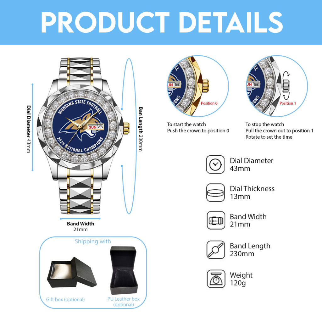 Montana State Bobcats Football 2025 National Champions Alloy Luxury Quartz Watch - MAITM14941