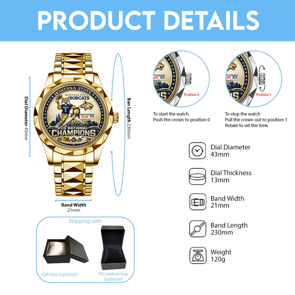 Montana State Bobcats Football Alloy Luxury Quartz Watch - TMTHU3559
