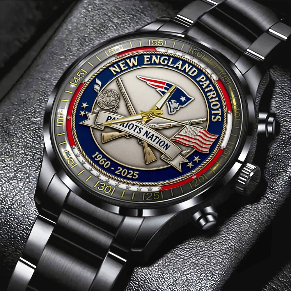 New England Patriots 65th Anniversary 2025 Black Stainless Steel Watch - NGHIAVT6138