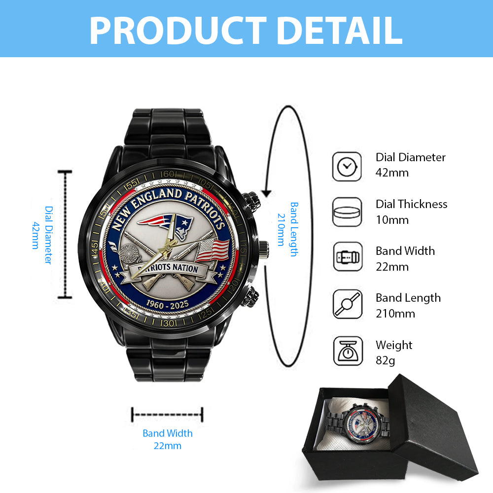 New England Patriots 65th Anniversary 2025 Black Stainless Steel Watch - NGHIAVT6138