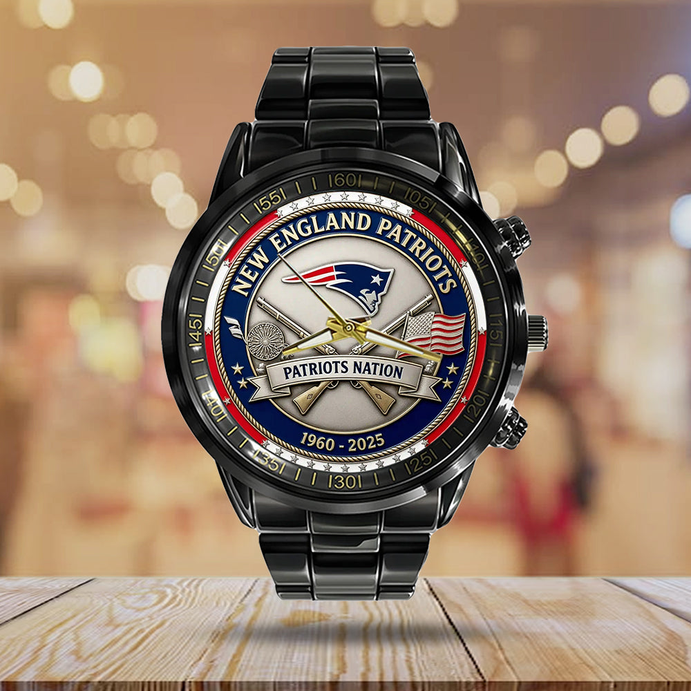 New England Patriots 65th Anniversary 2025 Black Stainless Steel Watch - NGHIAVT6138