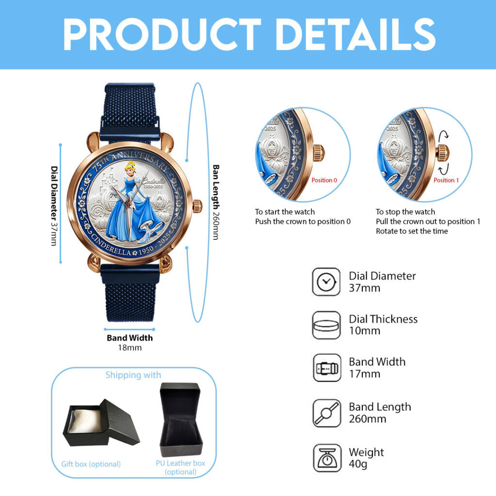 Cinderella 1950-2025 75th Anniversary Mesh Strap Quartz Watch - NGHIAVT9413