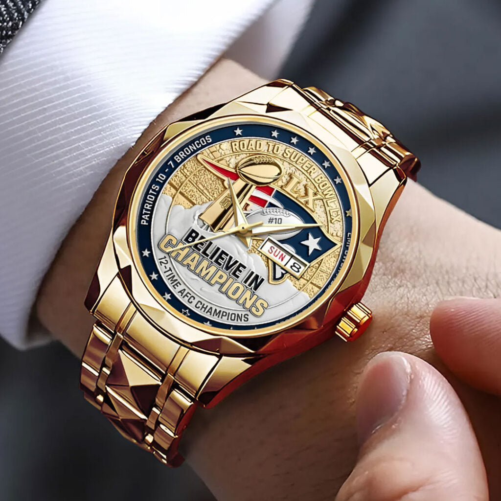 New England Patriots AFC Champions 2026 Alloy Luxury Quartz Watch - NGHIAVT9582