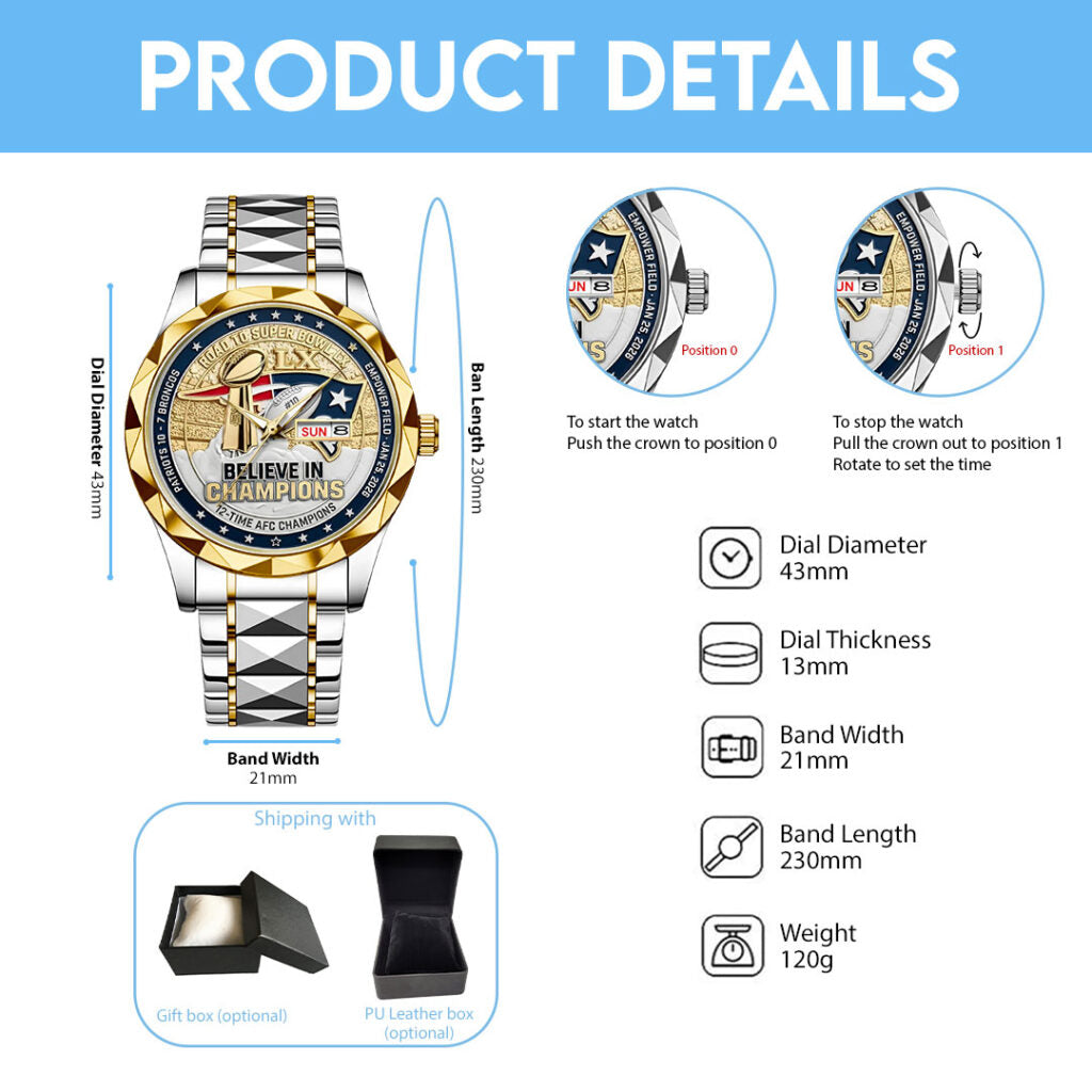 New England Patriots AFC Champions 2026 Alloy Luxury Quartz Watch - NGHIAVT9582