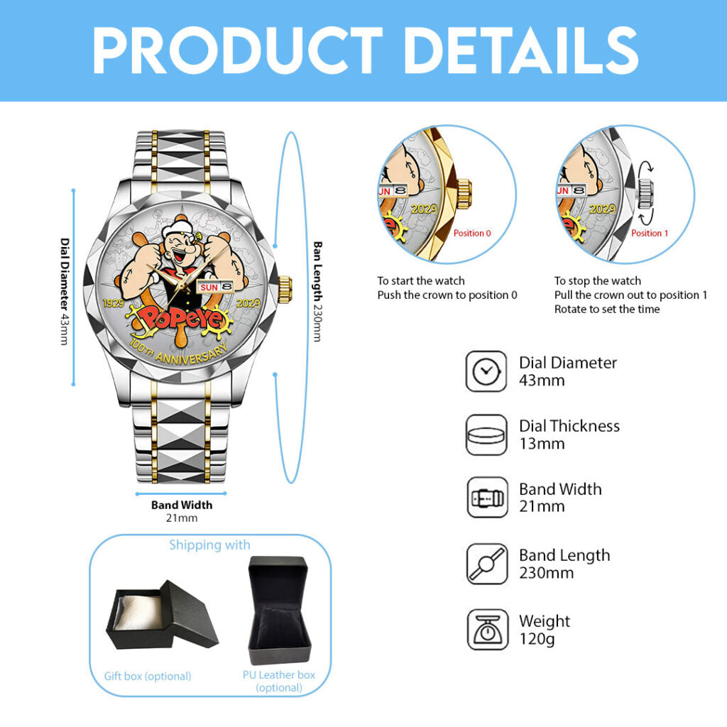 Popeye The Sailor Man 100th Anniversary Alloy Luxury Quartz Watch - NGHIAVT9674