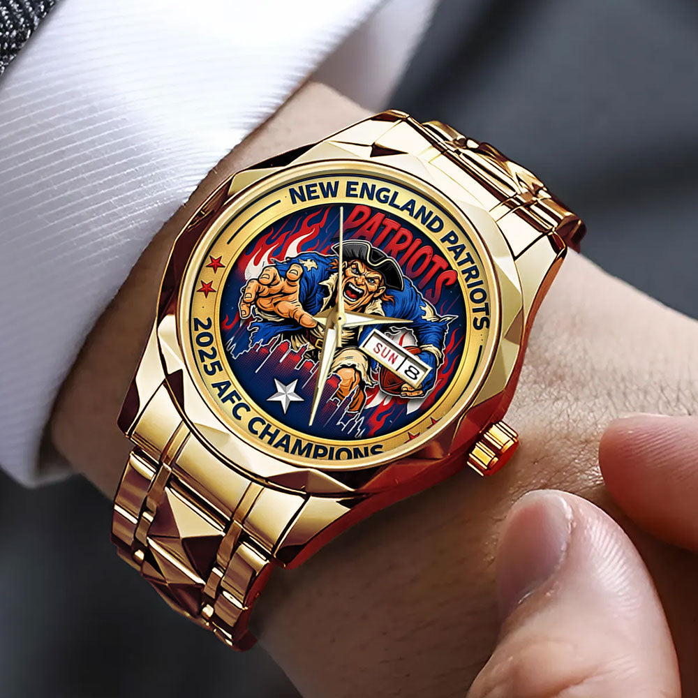 New England Patriots 2025 AFC Champions Alloy Luxury Quartz Watch - TMTHU3458