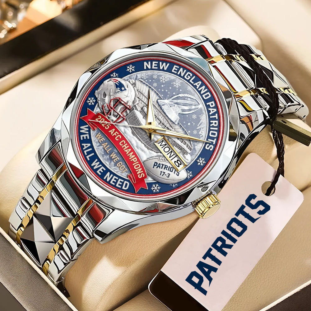 New England Patriots 2025 AFC Champions Alloy Luxury Quartz Watch - MAITM14620